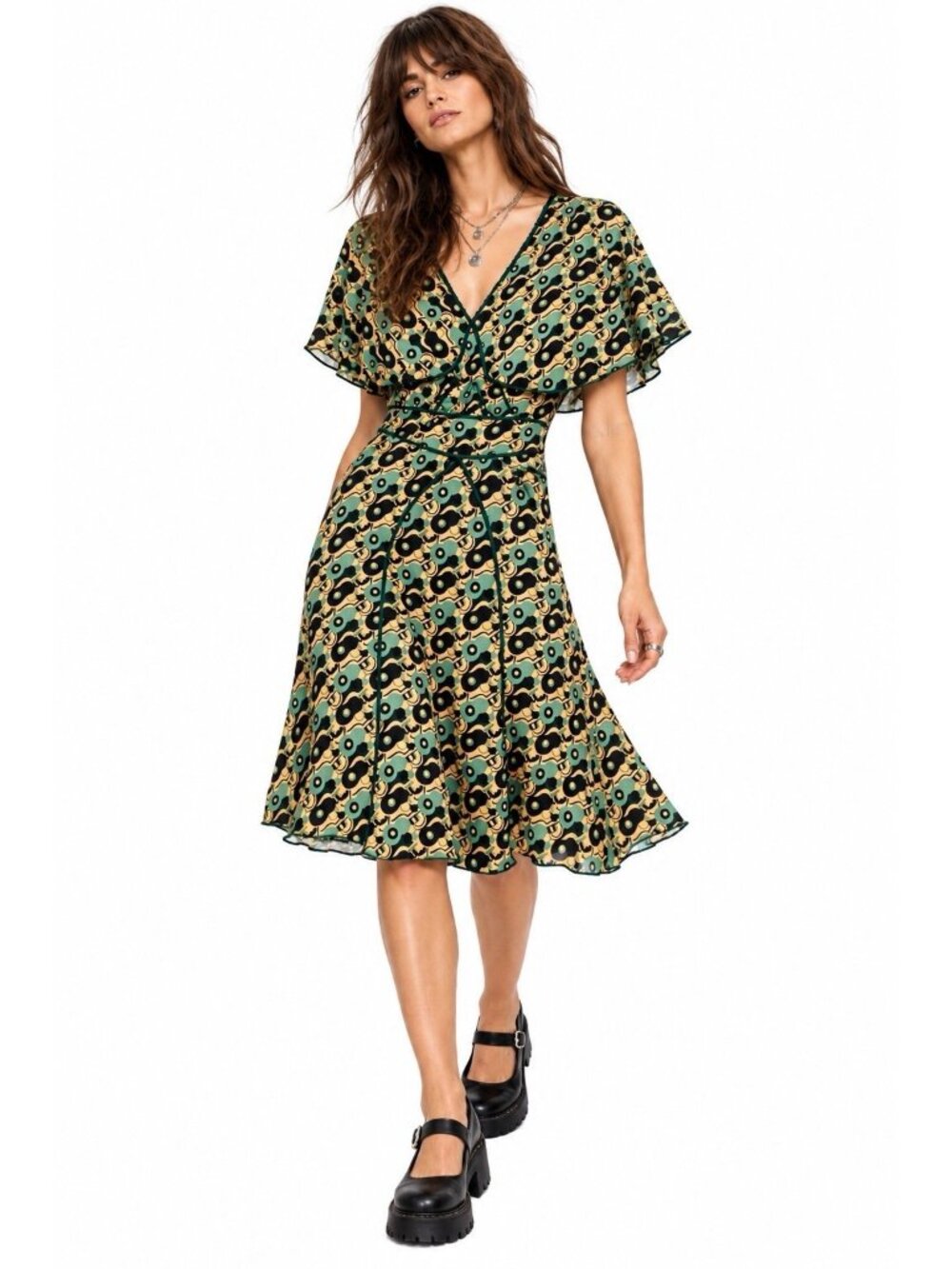ANNA SUI dress capelet green XS 2 midi Y2K downtown girl dark bohemian fairy